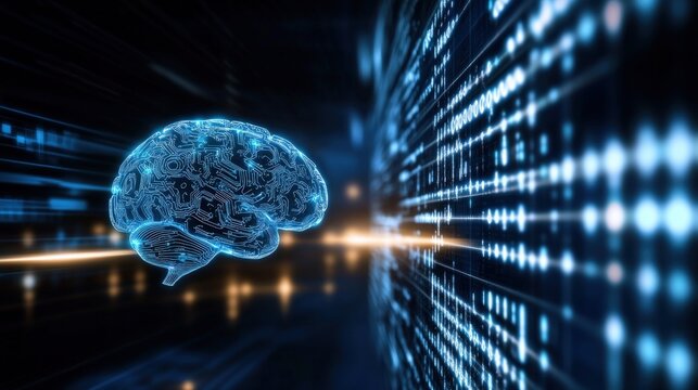 Artificial intelligence brain simulation digital space 3d visualization futuristic environment close-up view technology concept