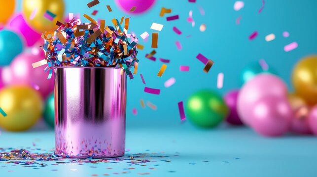 Festive super bowl celebration with colorful confetti falling down to create a lively and joyous atmosphere