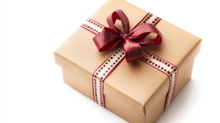 Obraz premium A brown box with a red bow on top