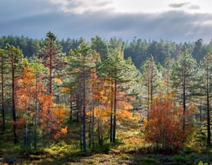 Fototapeta premium dense forest in autumn with colored leaves