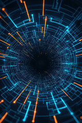 Fototapeta premium Cyber Attack with Malware Leading to Data Breach, Digital tunnel with glowing lines and malware theme