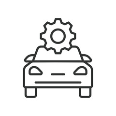 Automotive industry, icon in line design. Car manufacturing, vehicle production, automobile, automotive engineering, on white background vector. Automotive industry, editable stroke icon