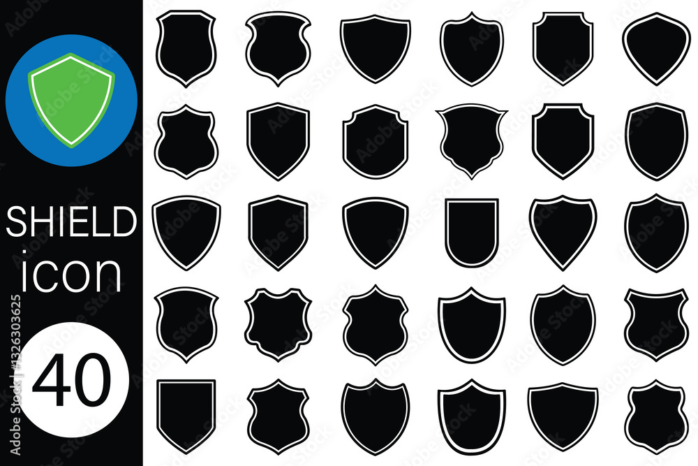 Poster shield icon vector set. shield icon, shield vector. protect shield security line icons. heraldic shi
