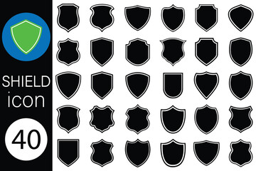 Shield icon vector set. Shield icon, Shield vector. Protect shield security line icons. Heraldic shield set.  Protect shapes silhouette. Vector illustration. 