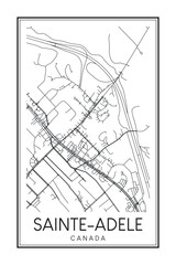 Hand drawn printable downtown road map poster of the Canadian city of SAINTE-ADELE on solid white background with city name