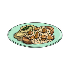 Chicken schnitzel with mashed potatoes and mushroom sauce