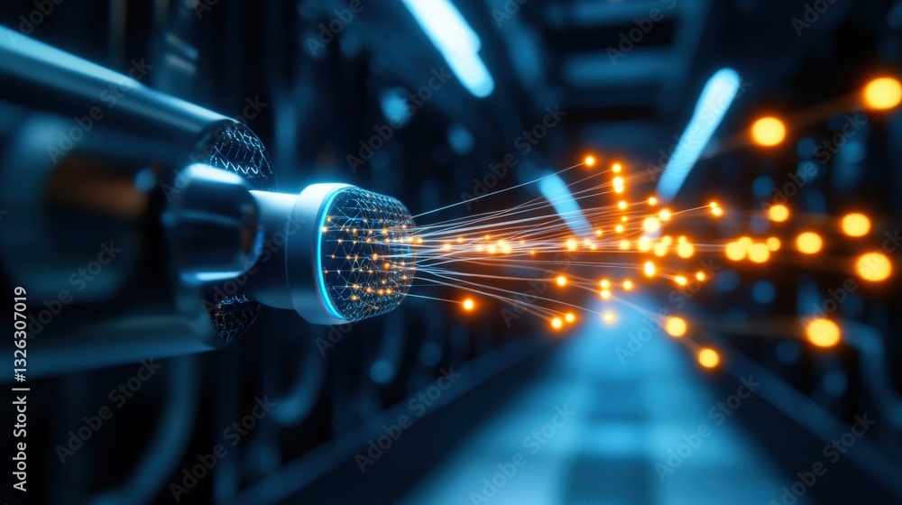 Poster dynamic data transmission systems high-tech server room graphic visualization industrial environment