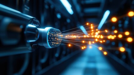 Dynamic data transmission systems high-tech server room graphic visualization industrial environment close-up view innovation concept