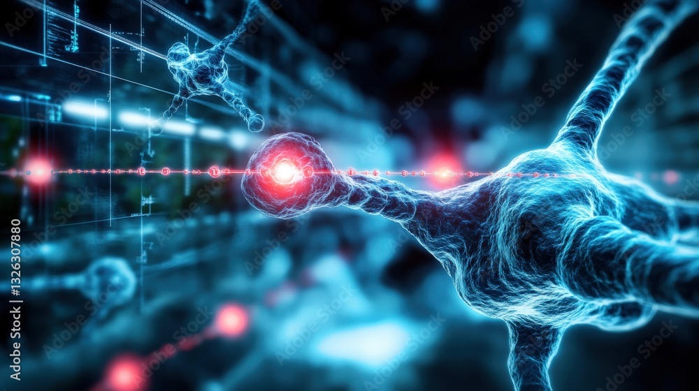 Poster neural connections and synaptic activity scientific lab digital art high-tech environment close-up v