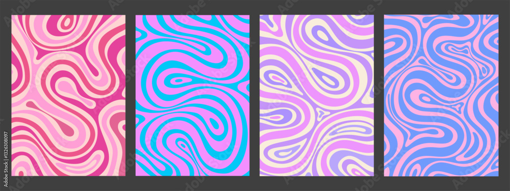 Leinwandbilder Abstract Y2k Geometric Posters Set. Collection of Psychedelic Trippy Textures. Groovy Stripe Patterns.