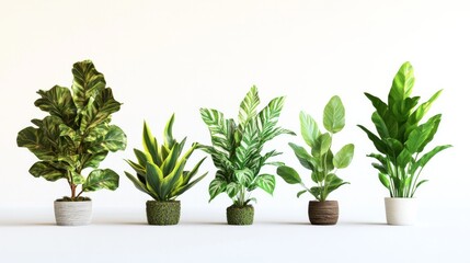 Obraz premium Five different types of plants are shown in a row, with varying sizes and shapes