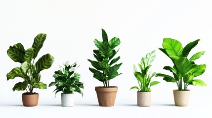 Fototapeta premium A row of potted plants with different sizes and shapes