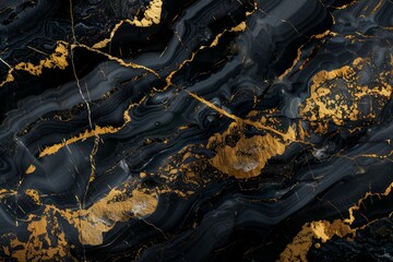 Photo of Deep black marble pattern with golden veins. Background texture for backdrops or mapping