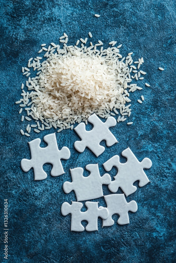 Poster a geometric representation of rice patterns filling in puzzle outlines