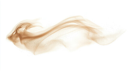Ethereal sand cloud forming a swirling motion, soft and light, on a white background