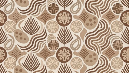 Fototapeta premium Abstract organic shapes seamless pattern with mocha mousse color palette in minimalist mid century style for home decor , Mocha colors, Luxurious feel