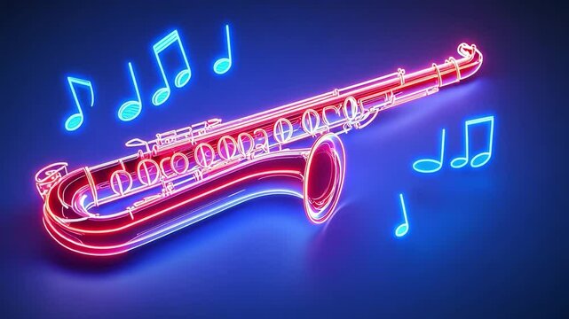 Neon Saxophone: A vibrant neon saxophone glows against a dark background, surrounded by musical notes, showcasing the beauty and the power of music.