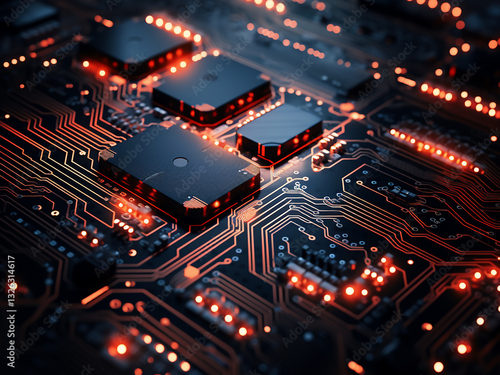 Poster organic circuits in bio-computer processing pulsing with natural forms and adaptive lights