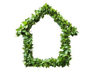  Green eco house icon made of leaves