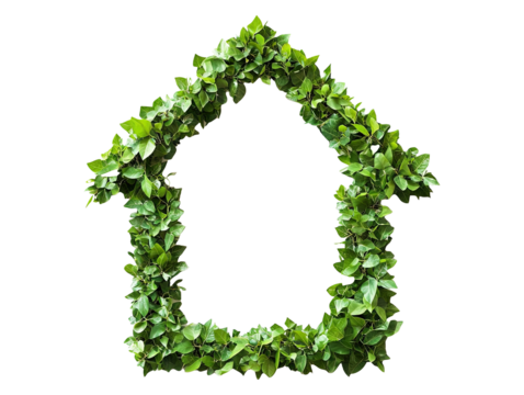  Green eco house icon made of leaves