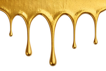 A luxurious PNG image of gold metallic paint dripping, isolated on a transparent or white background. The glossy, reflective texture mimics liquid metal, making it perfect for premium branding and el