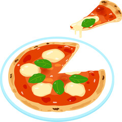 1ピースをカットしたピッツァマルゲリータ