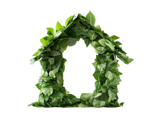 Green eco house icon made of leaves isolated on white background