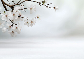 Delicate Blossoms: A graceful branch adorned with pristine white flowers reaches out, capturing the essence of purity and renewal in a soft focus scene.