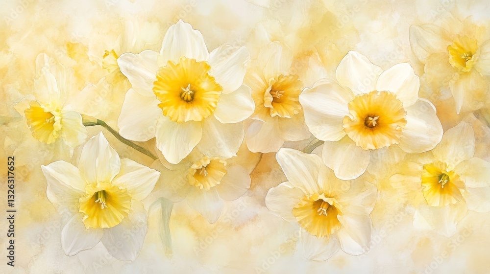 Aufkleber watercolor daffodils bloom against a soft abstract background capturing the essence of spring days