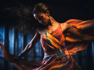 Free brush strokes dance, showing rhythmic movement and expressing fluid energy