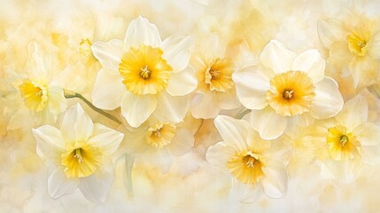 Watercolor daffodils bloom against a soft abstract background capturing the essence of spring days