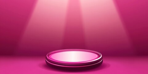 Obraz premium Pink round podium illuminated by spotlights on a pink background.