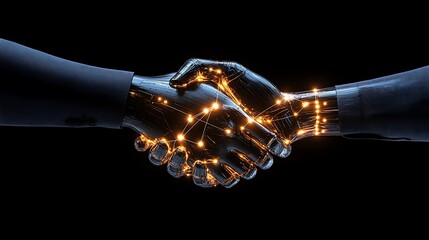 Cybernetic Handshake: A 3D Render of Digital Connection AI Generated