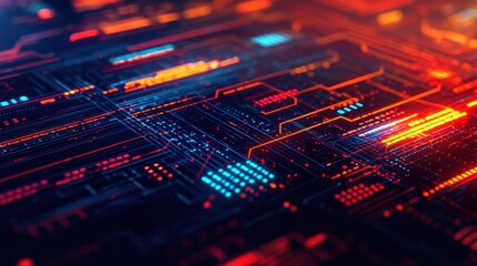 Fototapeta premium Abstract Digital Background with Colorful Circuit Patterns and Lines