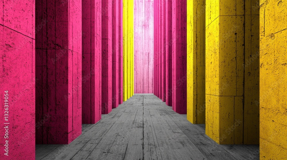 Poster vibrant colorful columns in modern abstract architectural space