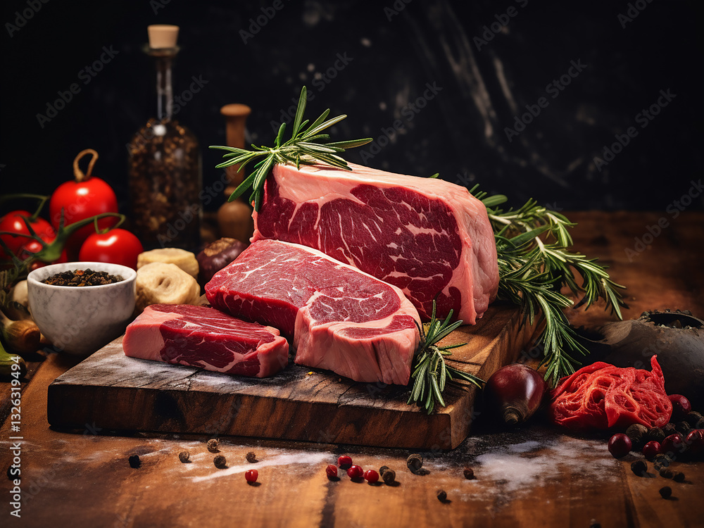 Poster butcher block clean meats cut precisely with portions controlled and quality maintained