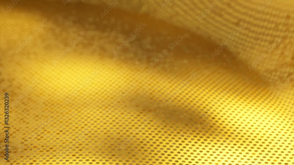 Poster golden perforated metal cloth undulating with soft shadows and luminous reflections, creating elegan