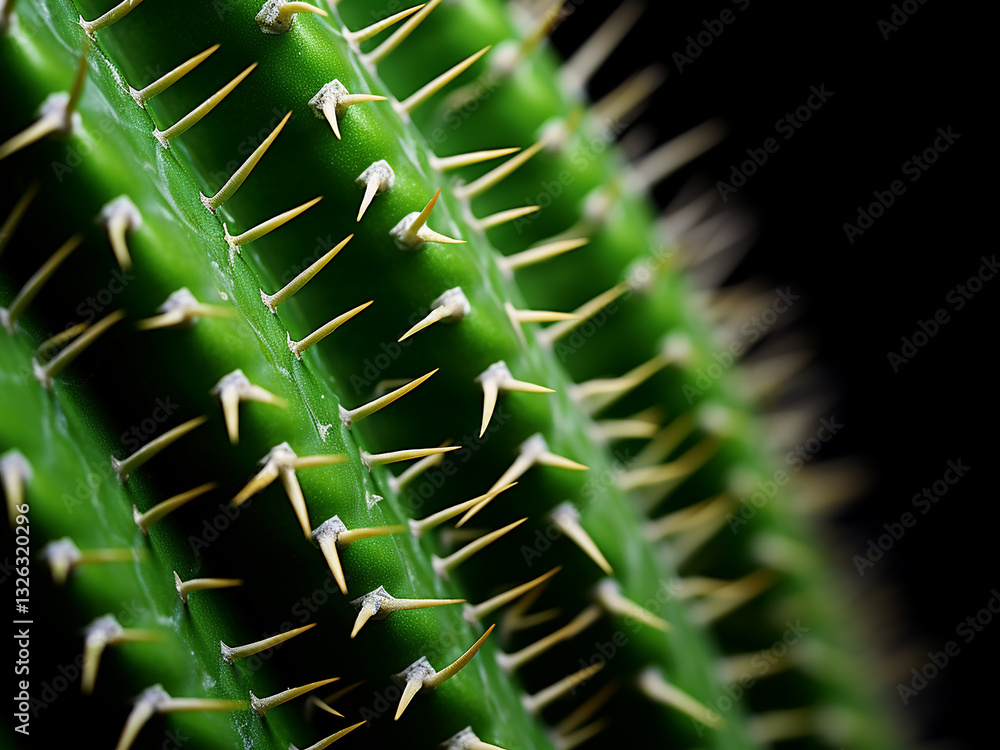 Poster cactus spine in macro view forming sharp structure showing strong defense for water preservation