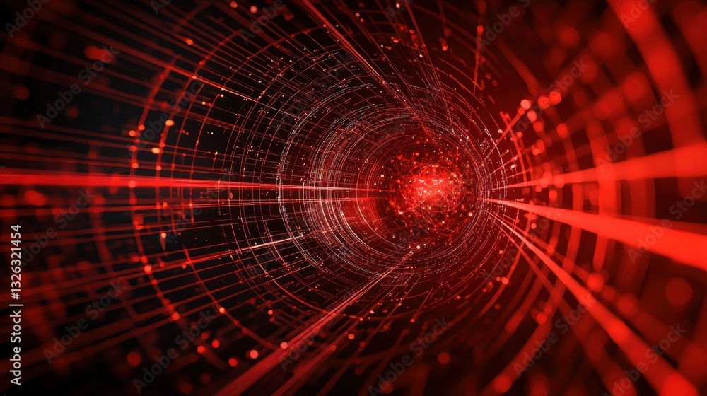 Poster red abstract background with light trails and particle effects