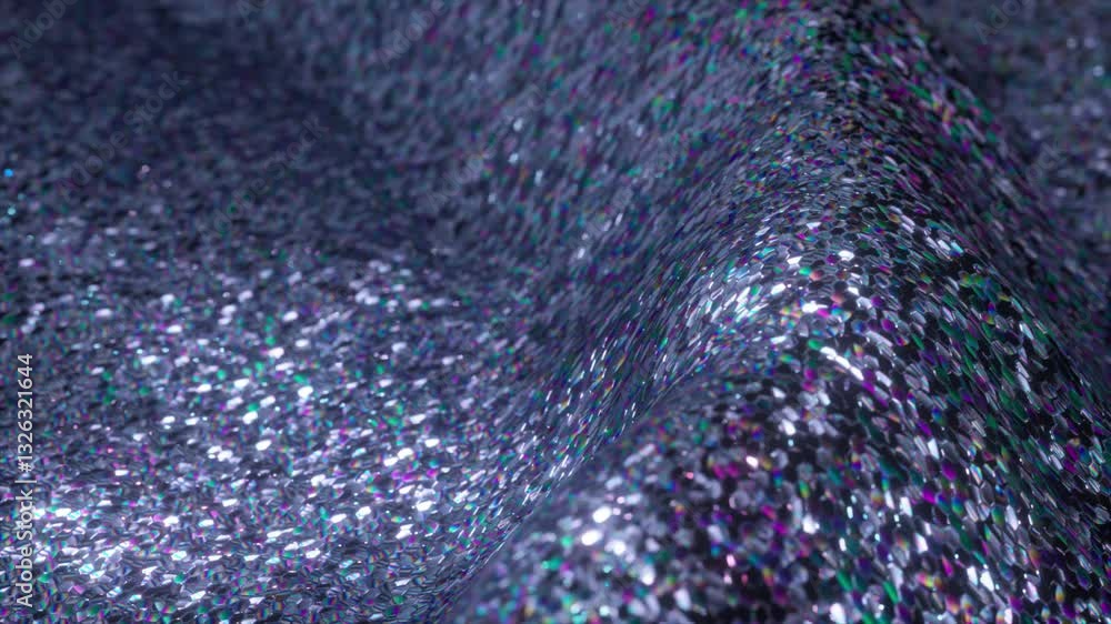 Aufkleber silver glittering fabric with iridescent sequins is slowly waving, creating beautiful reflections an