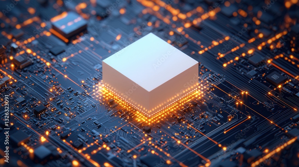 Poster abstract technology background with circuit board and microchip glow
