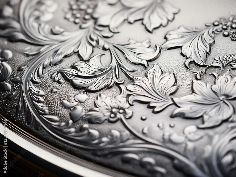 Poster repeated patterns of chased silver create precise surfaces that catch light and show detail
