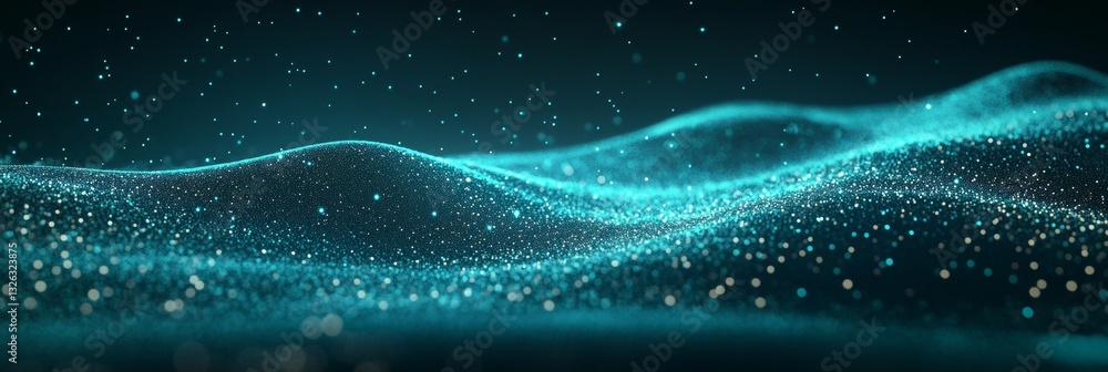 Poster abstract blue particles background. dynamic digital wave of particles. big data visualization.