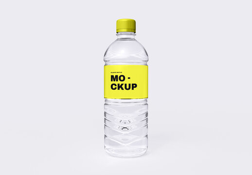 Transparent Plastic Bottles with Label Mockup