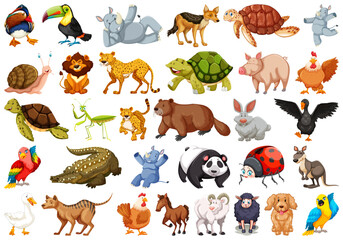 Obraz premium Playful Toon-Style Animal Collection – Wild & Domestic Animals in Cute Characters (EPS)