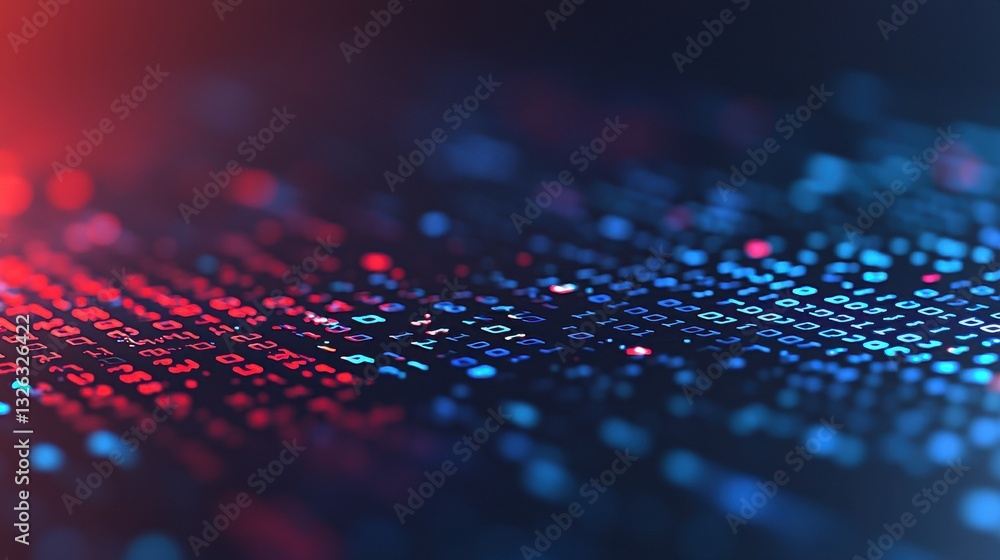 Aufkleber abstract digital data stream with blue and red lights in background