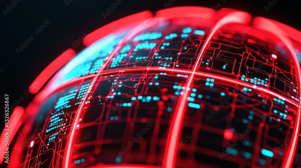 Poster red and blue digital globe with circuit patterns and technology design