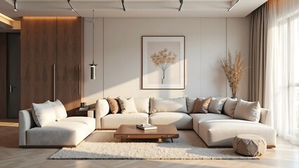 living room design in minimalistic style