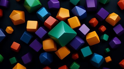 Obraz premium Vibrant 3D Render of Colorful Geometric Shapes on Dark Background AI Generated