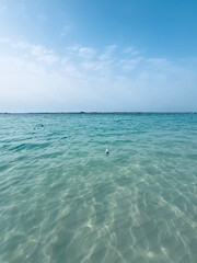 natural seascape, azure sea horizon, blue horizon, bright sky